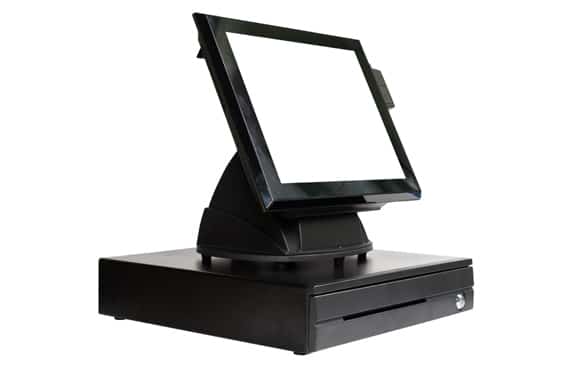 Side View Of Point Of Sale And Cash Drawer On White Background